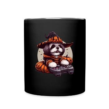 Halloween Shih Tzu Dog Wizard Gamer - Full Colour Mug - black - Front