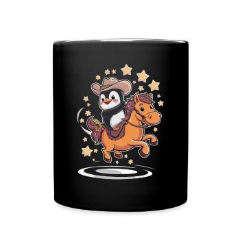 Pingouin avec chapeau de cow-boy sur un poney - Mug uni - noir - Devant
