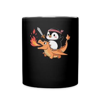 Pingouin chevauche un dragon de feu avec une épée - Mug uni - noir - Devant