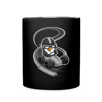 Rennfahrer Pinguin Auf Go-Kart - Tasse einfarbig - Schwarz - Vorne