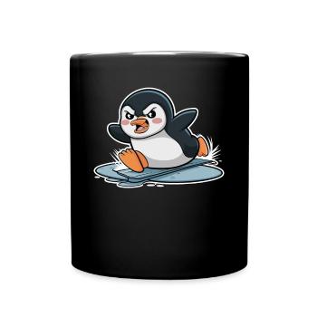 Wütender Pinguin Beim Rennen Auf Eis - Tasse einfarbig - Schwarz - Vorne