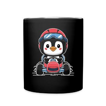 Süßer Rennfahrer Pinguin im Go-Kart - Tasse einfarbig - Schwarz - Vorne