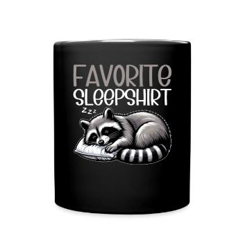 Offizielles Schlafshirt Lustiger Waschbär - Tasse einfarbig - Schwarz - Vorne