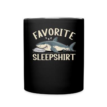 Official Sleep Shirt Funny Shark Pajamas - Full Colour Mug - black - Front