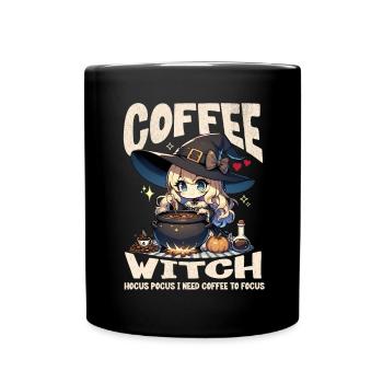 Kaffee Hexe macht Zaubertrank süßes Kawaii Design - Tasse einfarbig - Schwarz - Vorne