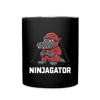 Ninja Alligator Gamer Fun Gaming Reptile Graphic - Full Colour Mug - black - Front