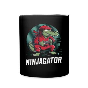 Ninja Alligator Gamer Fun Gaming Reptile Graphic - Full Colour Mug - black - Front