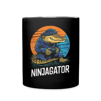 Ninja Alligator Gamer Fun Gaming Reptile Graphic - Full Colour Mug - black - Front