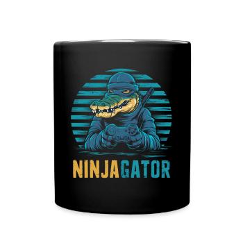 Ninja Alligator Gamer Fun Gaming Reptile Graphic - Full Colour Mug - black - Front