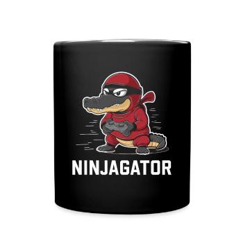 Ninja Alligator Gamer Fun Gaming Reptile Graphic - Full Colour Mug - black - Front