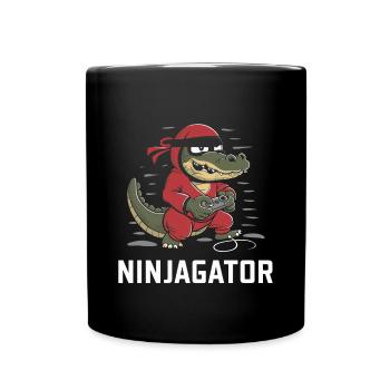 Ninja Alligator Gamer Fun Gaming Reptile Graphic - Full Colour Mug - black - Front