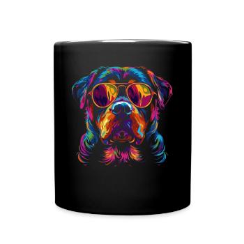 Rottweiler Hund Sonnenbrille Popart - Tasse einfarbig - Schwarz - Vorne