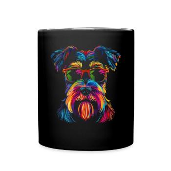 Schnauzer Hund Sonnenbrille Popart - Tasse einfarbig - Schwarz - Vorne