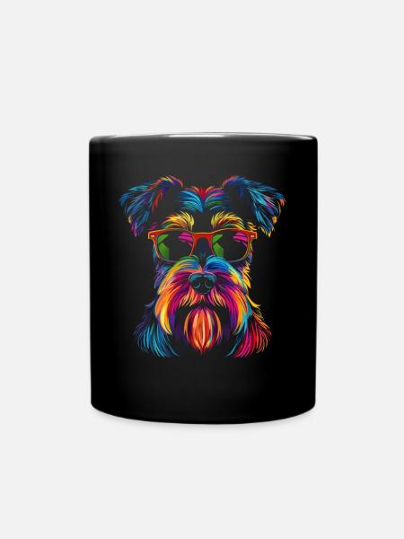 Schnauzer Hund Sonnenbrille Popart - Tasse einfarbig - Schwarz