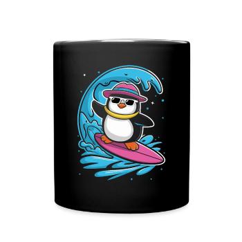 Surfen Pinguin Wellen Abenteuer Spaß - Tasse einfarbig - Schwarz - Vorne