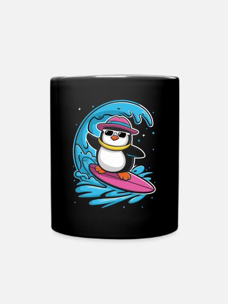 Surf Pingouin Vagues Aventure Fun - Mug uni - noir