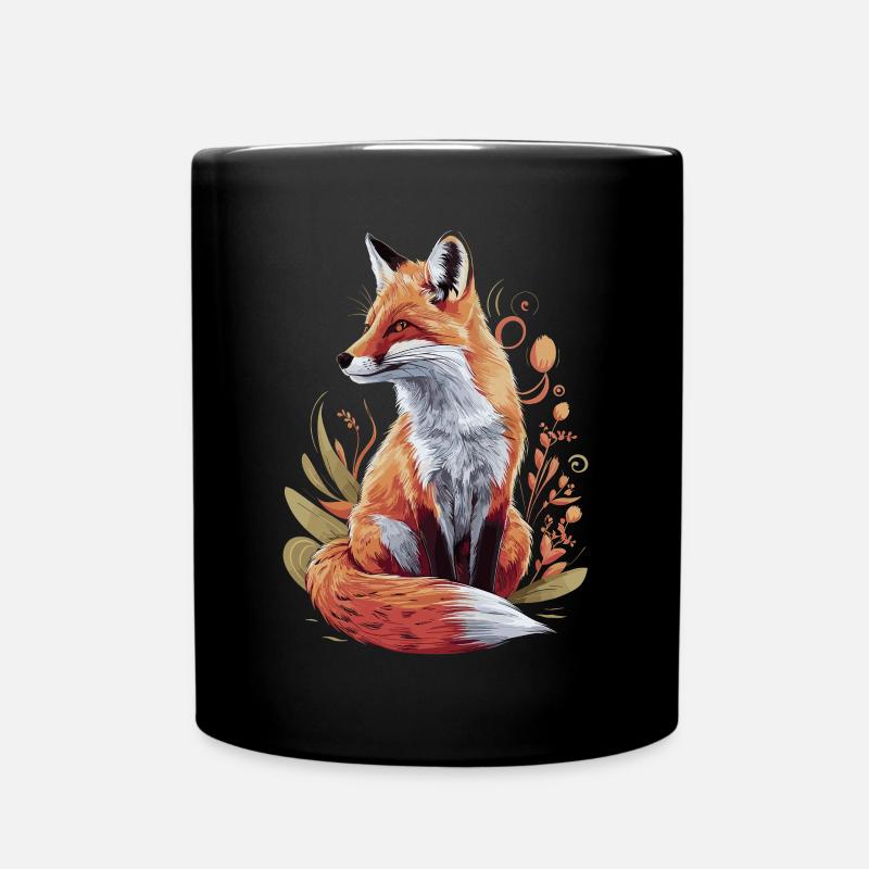 Fuchs Künstlerisches Design Blumen - Tasse einfarbig - Schwarz
