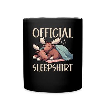 Offizielles Schlafshirt Lustiger Elch - Tasse einfarbig - Schwarz - Vorne