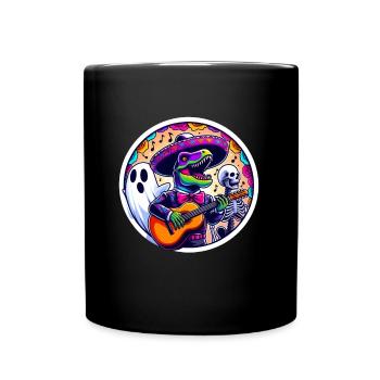 T-rex as Mariachi Singer and ghost Halloween - Full Colour Mug - black - Front