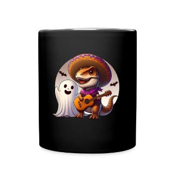 Cute T-rex and Ghost as Mariachi singers Halloween - Full Colour Mug - black - Front