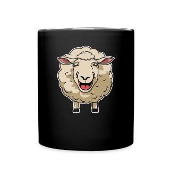 Lustiges Lachendes Schaf Cartoon - Tasse einfarbig - Schwarz - Vorne