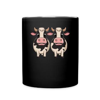 Two Cute Cows Cartoon Illustration - Full Colour Mug - black - Front