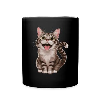 Cheerful tabby cat with wide open - Full Colour Mug - black - Front