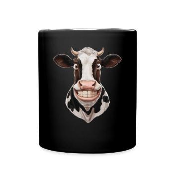 Lustige Kuh Mit Großem Grinsen - Tasse einfarbig - Schwarz - Vorne