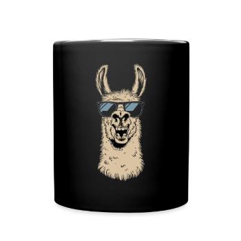 Funny llama with sunglasses in cartoon style - Full Colour Mug - black - Front