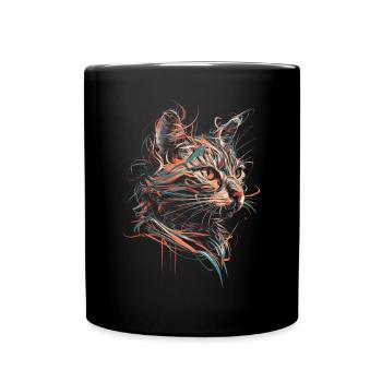 Chat Art Dessin Abstrait Animal Illustration - Mug uni - noir - Devant