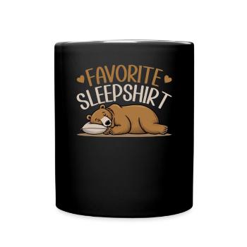 Offizielles Schlafshirt Lustiger Grizzly Bär - Tasse einfarbig - Schwarz - Vorne