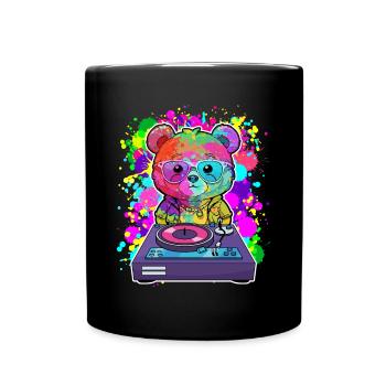DJ ours, nounours Teddy, dessin animé, musique, concerts festivals - Mug uni - noir - Devant
