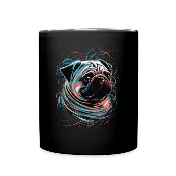 Pug Art Drawing Abstract Animal Illustration - Full Colour Mug - black - Front