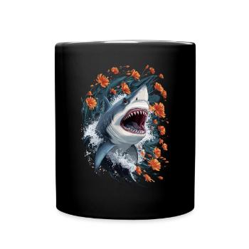Shark with flowers and waves illustration - Full Colour Mug - black - Front