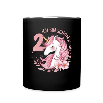 2ème anniversaire fille 2 ans cheval chevaux licorne - Mug uni - noir - Devant