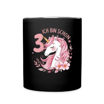 3. Geburtstag Mädchen 3 Jahre Pferd Pferde Einhorn - Tasse einfarbig - Schwarz - Vorne