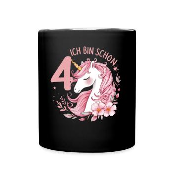 4. Geburtstag Mädchen 4 Jahre Pferd Pferde Einhorn - Tasse einfarbig - Schwarz - Vorne