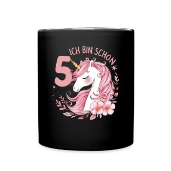5th Birthday Girl 5 Years Horse Horses Unicorn - Full Colour Mug - black - Front