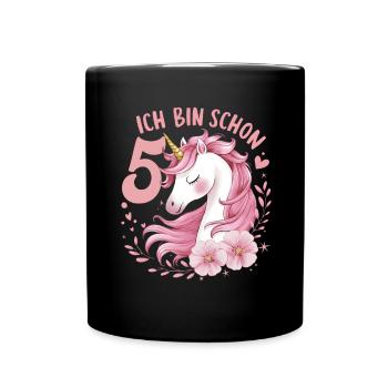 5th Birthday Girl 5 Years Horse Horses Unicorn - Full Colour Mug - black - Front