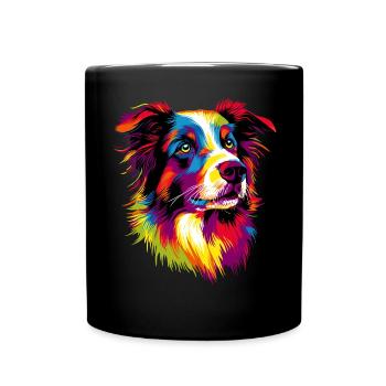 Border Collie Popart Arc-en-ciel Couleurs Chiens colorés - Mug uni - noir - Devant