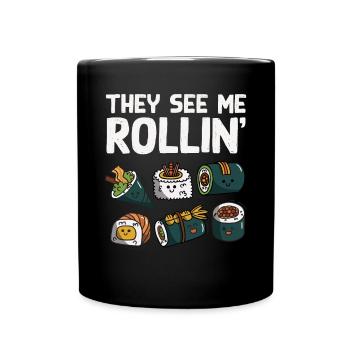 Sushi Essen Japan Nigiri Geschenk - Tasse einfarbig - Schwarz - Vorne