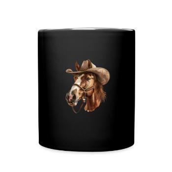 Cheval de cow-boy avec chapeau à motif western - Mug uni - noir - Devant