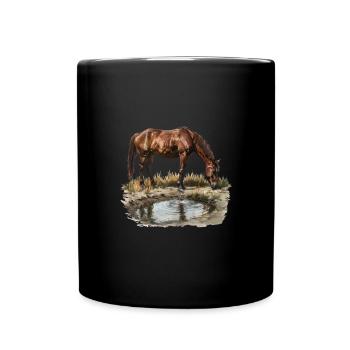 Cheval au point d’eau Réflexion Nature - Mug uni - noir - Devant