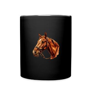 Braunes Pferd Mit Trense Kunstwerk - Tasse einfarbig - Schwarz - Vorne