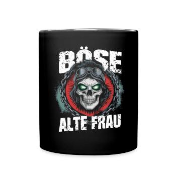 Motorrad Biker Lady Sarkasmus Böse alte Frau - Tasse einfarbig - Schwarz - Vorne