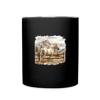 Horse In The Mountain Landscape - Full Colour Mug - black - Front