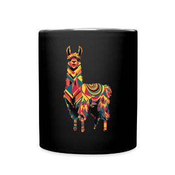 Buntes Lama im Geometrischen Stil - Tasse einfarbig - Schwarz - Vorne