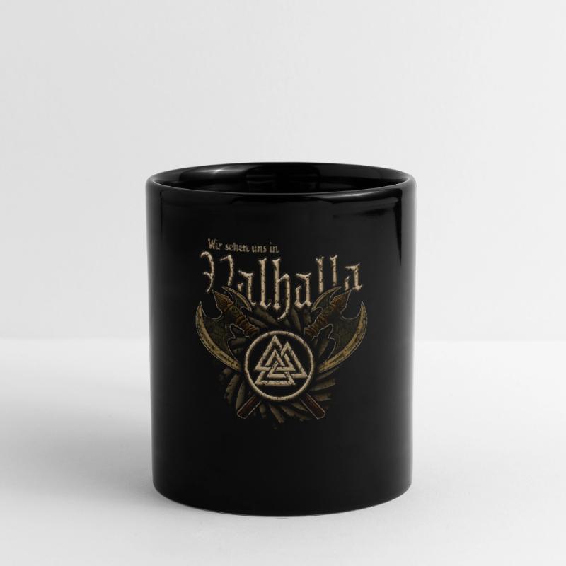 valhalla Wikinger Design mit einer Rune und 2 Äxte Tasse einfarbig