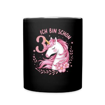 3. Geburtstag Mädchen 3 Jahre Pferd Pferde Einhorn - Tasse einfarbig - Schwarz - Vorne