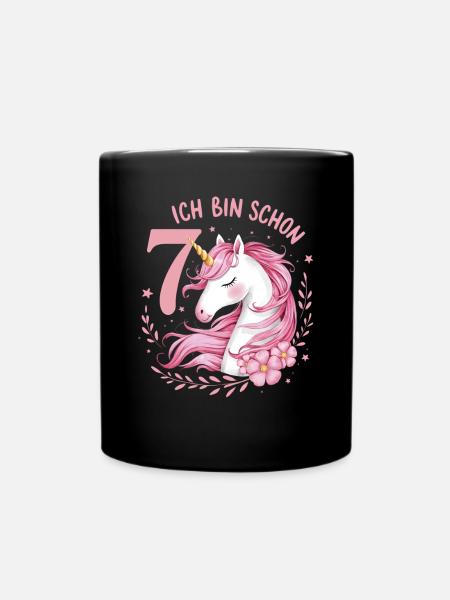 7. Geburtstag Mädchen 7 Jahre Pferd Pferde Einhorn - Tasse einfarbig - Schwarz